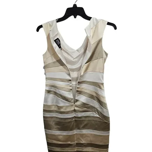 NWT! Jax Gold/Cream Satin Sleeveless Sheath Dress. Size 8 Medium - Picture 4 of 9